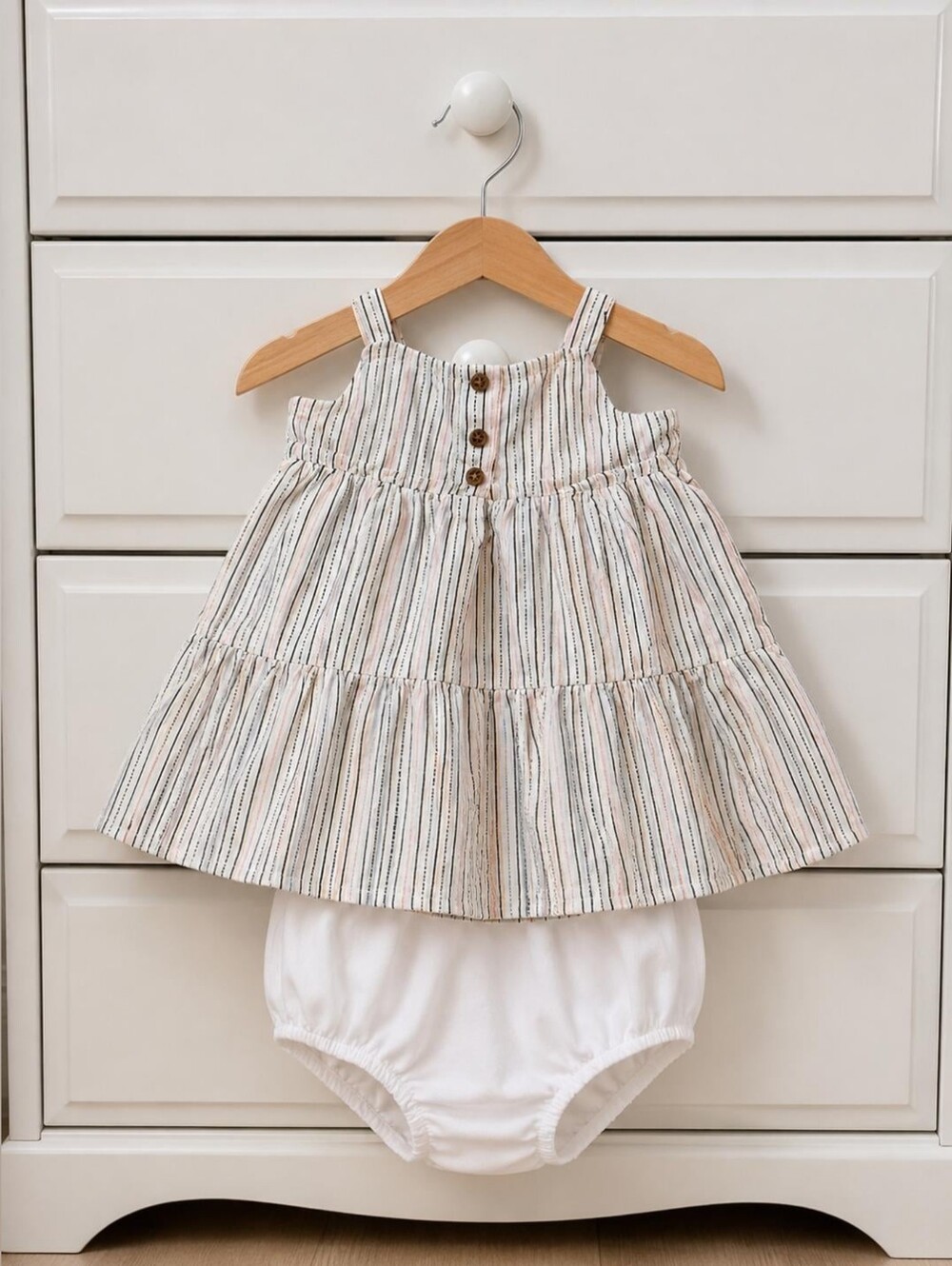 Carter's Baby Girl Strioed Sleeveless Tiered Dress & Bloomers Set 9M.